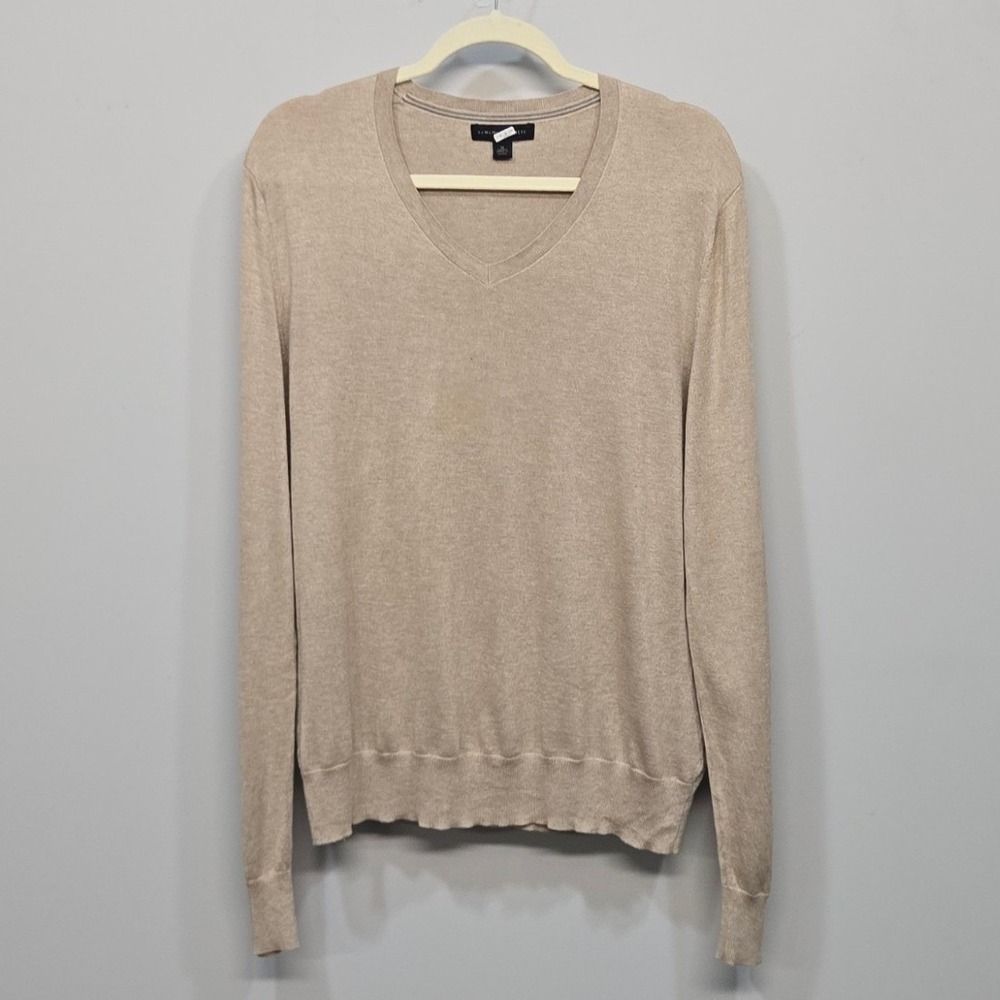 Banana Republic Sweater Men M Oatmeal V Neck Silk Cotton Cashmere Lightweight